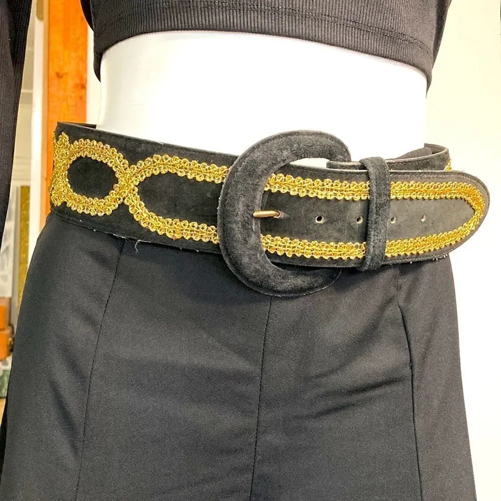 Vintage genuine suede leather belt